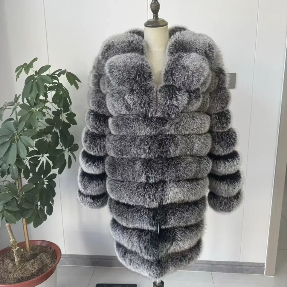 Womens Light Brown Long Fox Fur Coat Winter Thick Warm Sable 2026 Suit Collar Jacket 260922
