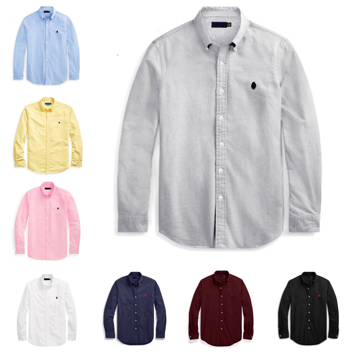Cross-border foreign trade Paul classic pony logo embroidered Oxford fabric solid color men's pure cotton long-sleeve shirt jacket top a5