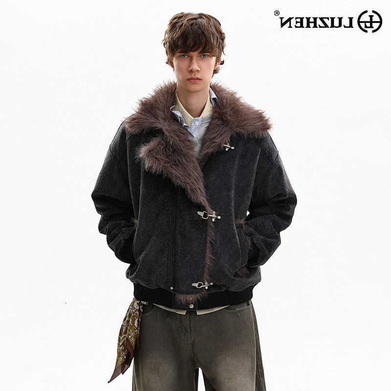 Down Parkas LUZHEN 2025 Men's Winter New Stylish High Quality Thickened Warm Faux Fur Liner Parka Jacket Men's Elegant Handsome Padded Coa