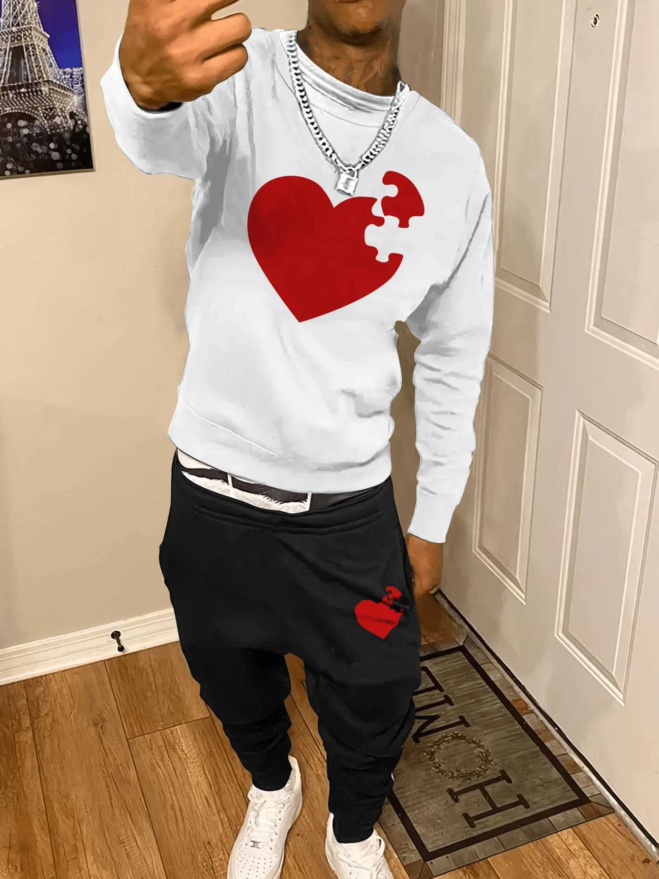 New Trendy Men's Tracksuits Autumn and Winter Sweatshirt Sweatpants Set Men's Loose Casual Fit Sweatshirt Printed Long Sleeve Sweatshirt S