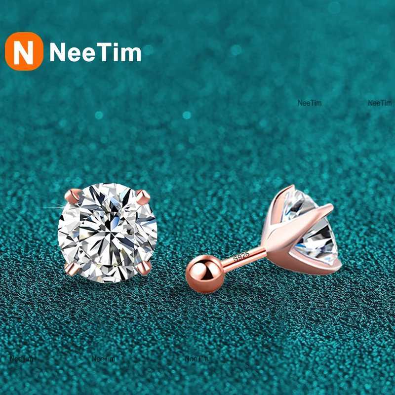 Stud NeeTim 0.2ct 1ct 2ct Moissanite Stud Earrings For Women 925 Sterling Silver with Champagne Gold Plated Wedding Women's Earrings X260921