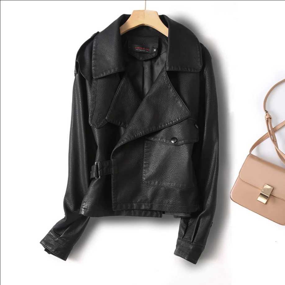 And Elegant Stylish Lapel Short Leather Jacket For Women Vintage Biker Leather Jacket Fall New Ladies High Street Coat 2024 C260921