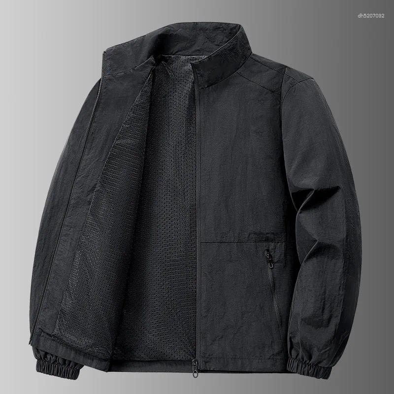 Men's Spring-Autumn Outdoor Windproof Jacket Casual Sport Shirt Stand-up Collar Quick-Drying Lightweight Clothi