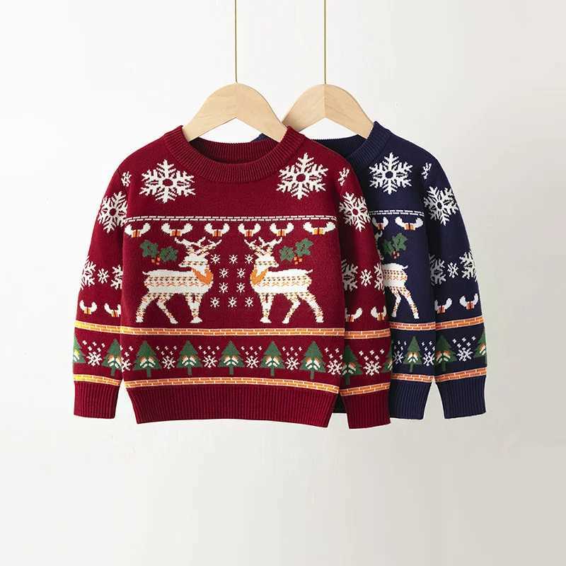 Christmas Winter Pullover Sweater 2024 Kids Cartoon Print Knit Pullover Autumn Boys Girls Cotton Warm Knitwear 2-6 Years C260921