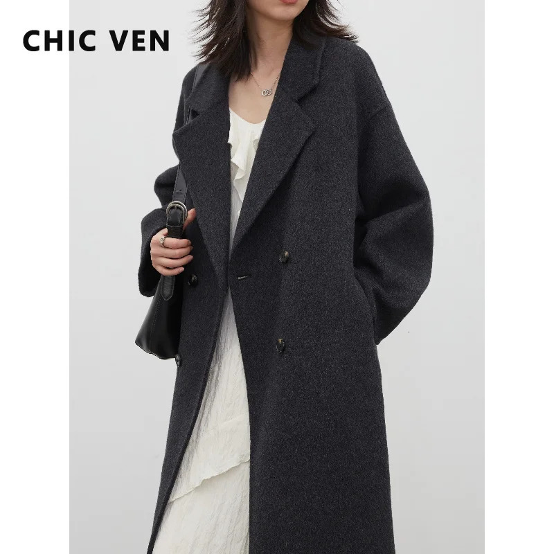 CHIC VEN Korean Women Long Double-sided Woolen Coats Solid Loose Casual Double-breasted Female Outerwears Autumn Winter 2026 260922
