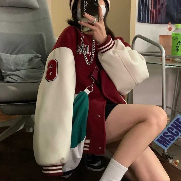 Women's Jackets Autumn and Winter Embroidery Version of Loose Lazy Classic Baseball Uniform Padded and Thickened Letters Embroidery Jacket Tops