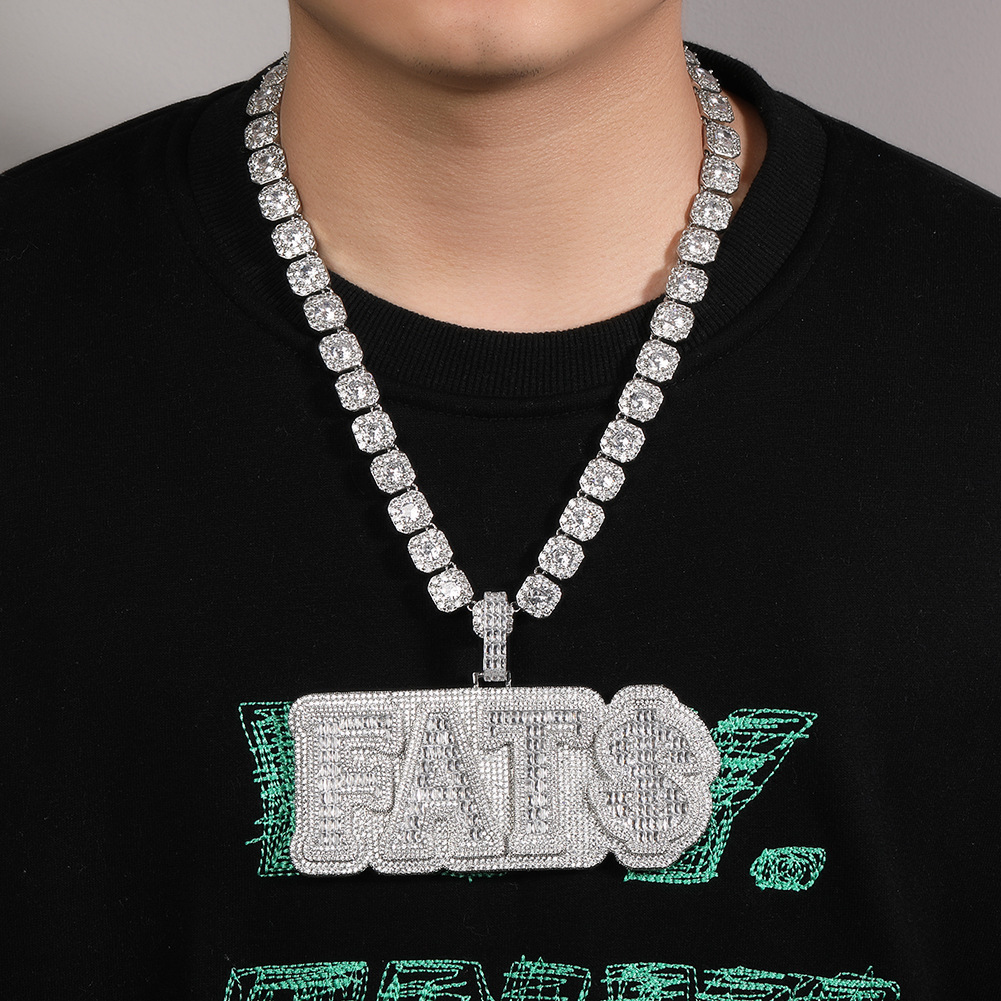 Huge Custom Name Plate Pendant Double Layer Baguette Round moissanite Iced Hip Hop Men Necklace 18K Gold S925 Silver with Rope Chain Personalized