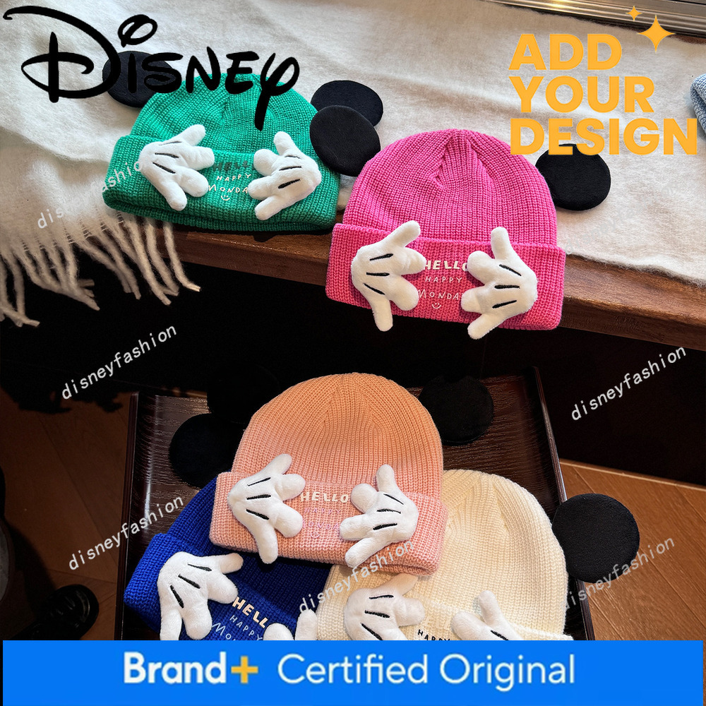 Japanese Korean Designer Style Cute Mickey Hand-Covering Face Knitted Couple Letter Pullover Autumn and Winter Woolen Hat 22