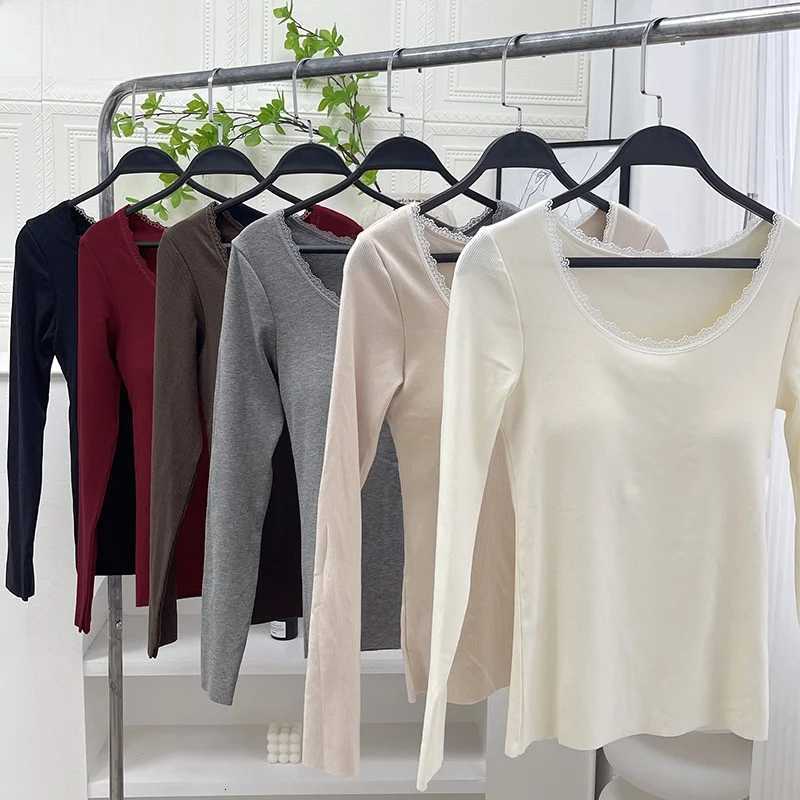 Underwear Women's Thermal Warm Fleece Lined Bralette Bodysuit Women's Lace Thermal Underwear Cup Integrated Chest Pad Outerwear Ready Autu