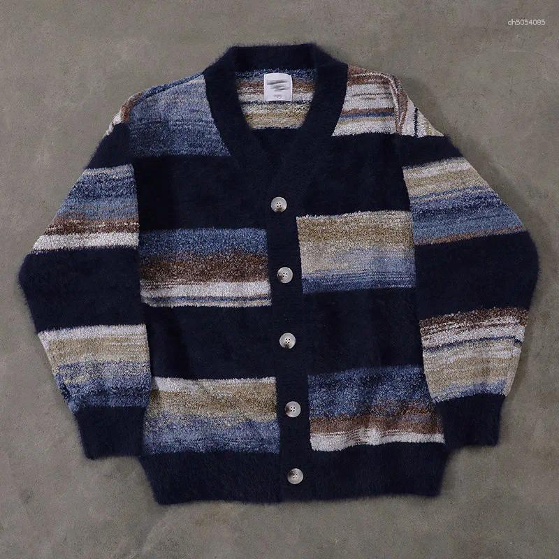 Lazy Striped Long Sleeve Cardigan Men Spring Autumn Loose Buttons Sweater Coats Male V-neck Knitted Jackets B733