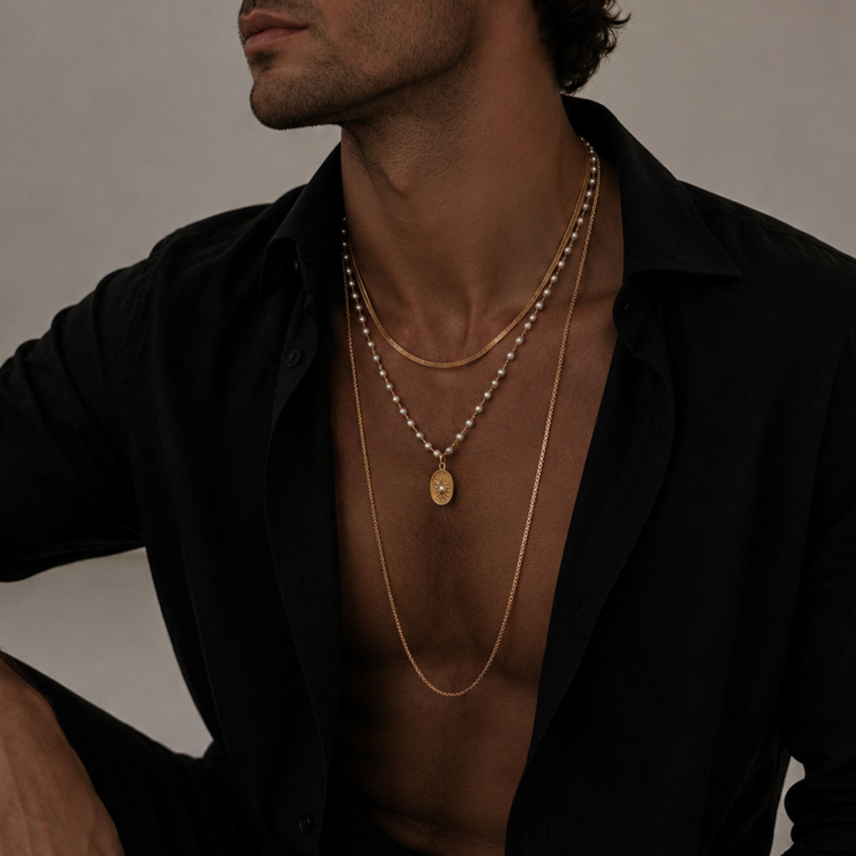 European and American Style Pearl Splicing Necklace for Men, Trendy Hip-Hop Personality Cuban Braided Chain, Men's Layered Collarbone Chain