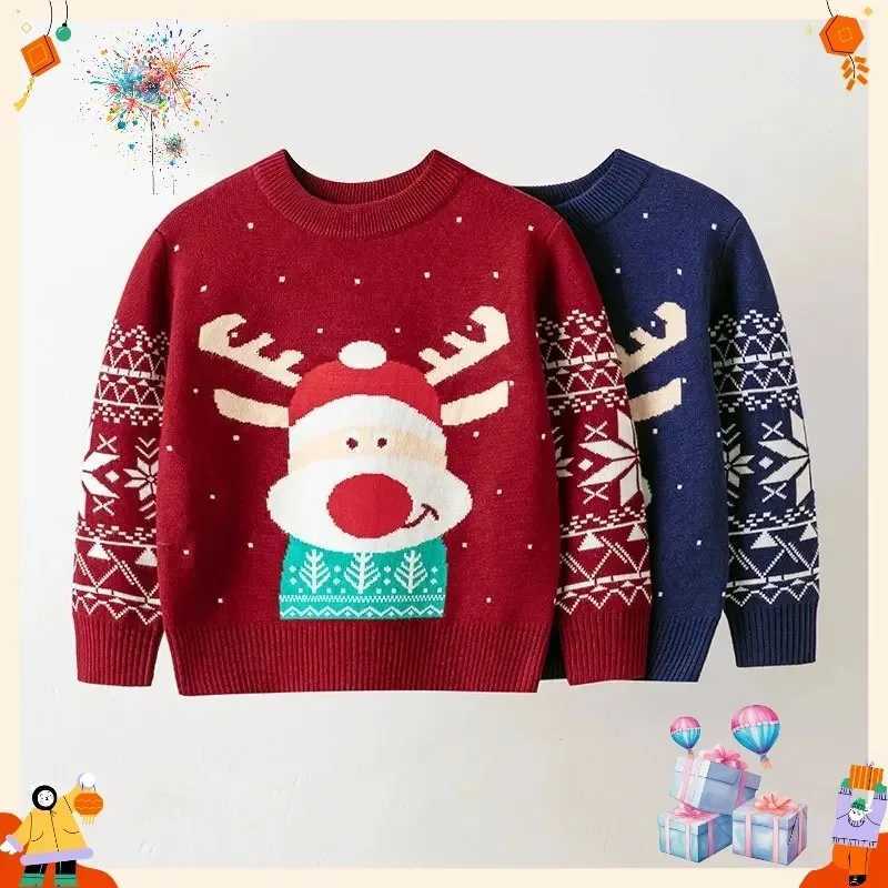 Reindeer Christmas Pullover Sweaters Kids Boys Girls Knit Xmas Print Pullover Cotton Clothes Autumn Winter Warm Round Neck Knitwear Top C260921