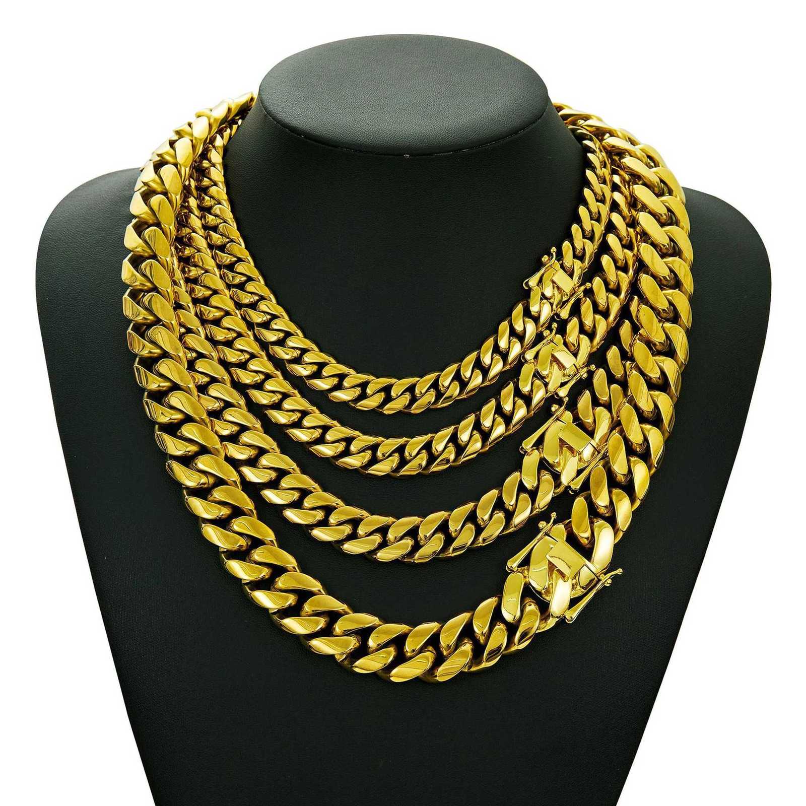 Pendant Necklaces 6mm-20mm New Heavy 14K Gold Color Miami Curb Chain Stainless Steel Necklace or Bracelet for Cool Men Women Any Length X260921