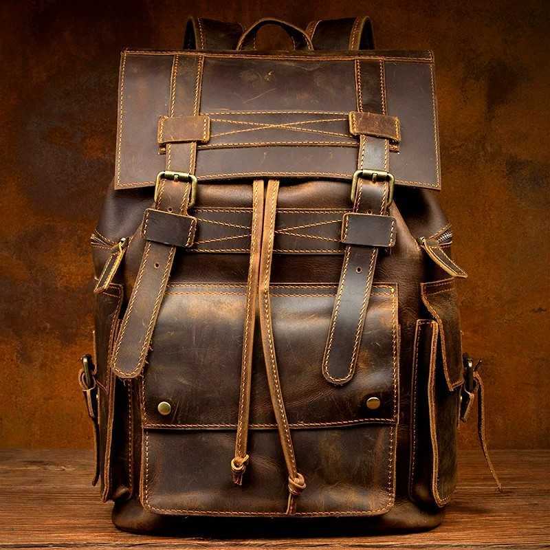 Style Vintage Backpack Handmade Style Crazy Horse Leather Backpack Casual Top-Grain Cowhide Bag Genuine Leather Laptop Backpack for Travel H260922