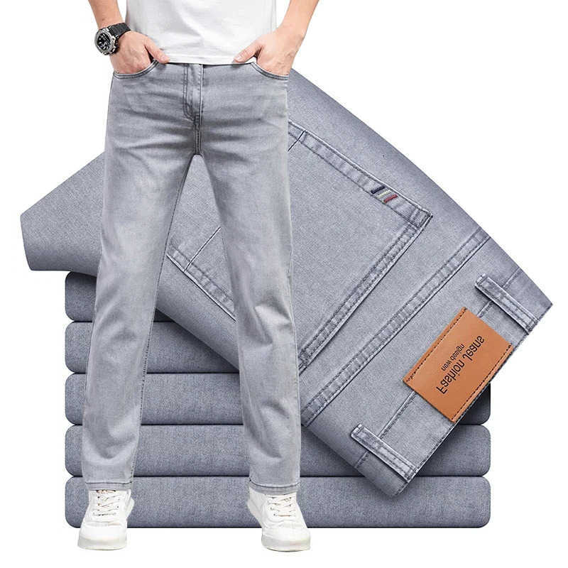 Jeans da uomo estivi Jeans da uomo in cotone elastico sottile Moda grigio Pantaloni comodi da lavoro dritti casual Pantaloni da uomo di marca T26092
