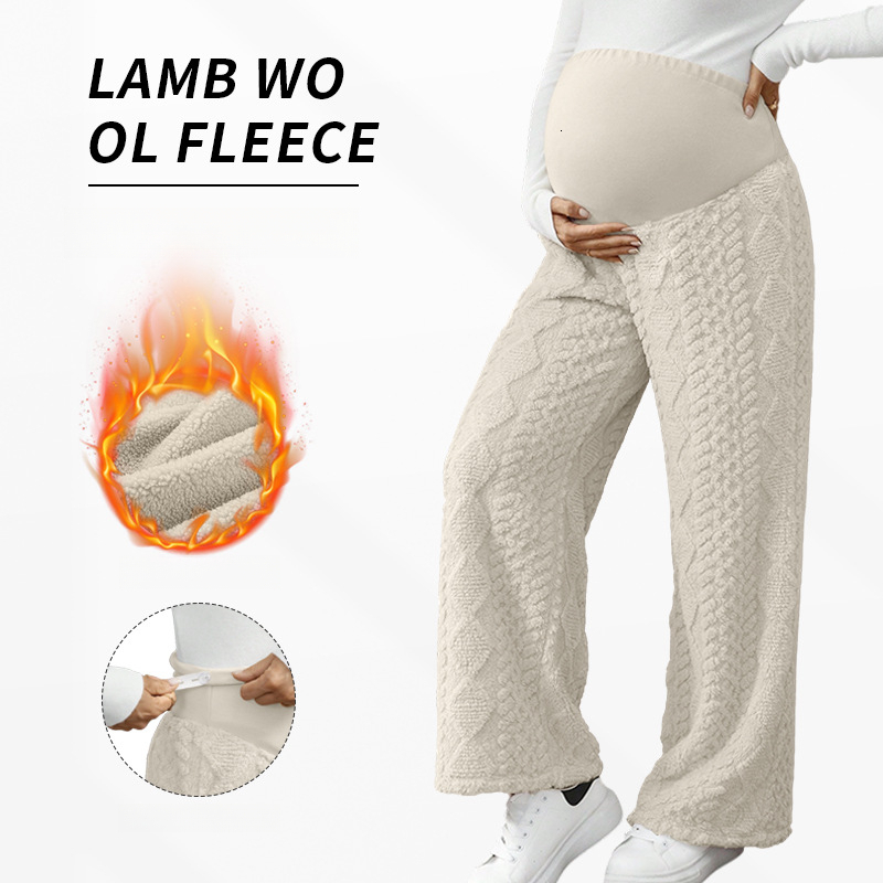 Designer yoga clothing Maternity Pants Winter Style Fleece Lined Plus Size Coral Fleece Adjustable Belly Support Home Pants Thickened Maternity Pant