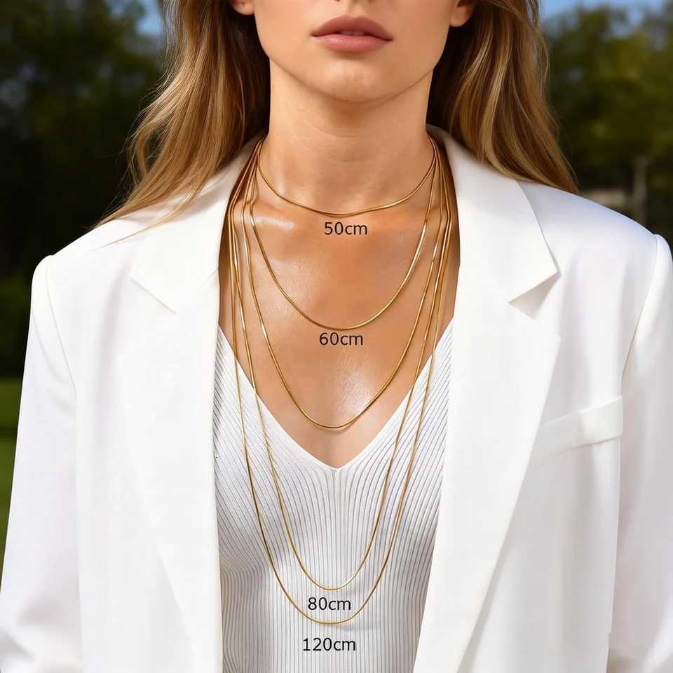 Pendant Necklaces Stainless Steel Gold Color Square Snake Chain Necklace for Women Men 50/60/80/120cm Long Chain Choker Minimalist Trendy Jewelry X2