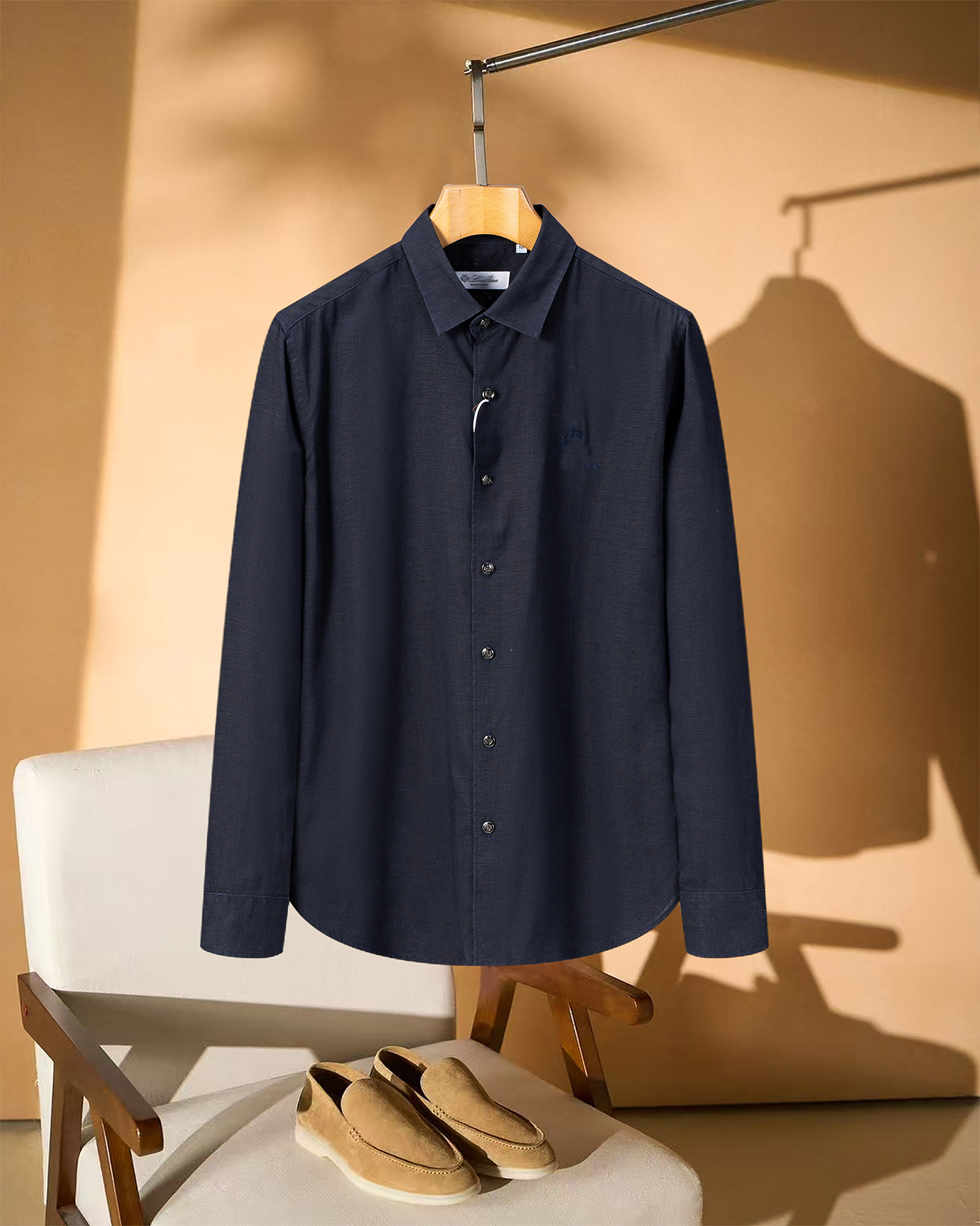 Designer Men's Women Shirt Polo Fashion embroidery Soft Thin Solid Color Linen Cotton Fabric Organic Materia Autumn Spring Long Sleeved Button