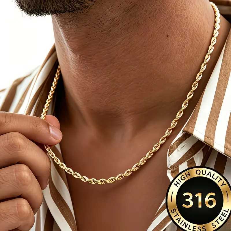 Pendant Necklaces Classic Dainty Gold Color Rope Chain Necklaces for Women Men Chic Twisted Collar Waterproof Stainless Steel Link 2/3/4mm Width X26