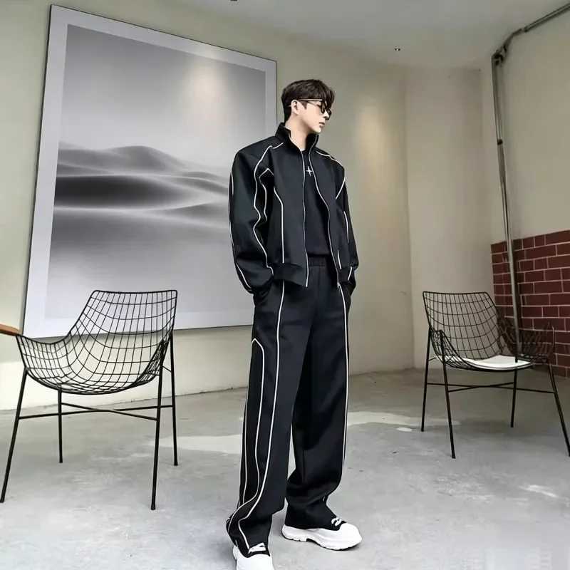 New Men's Tracksuits 2025 Fashion High End Sports Jacket Set Wide Leg Pants Men's Running Street Leisure Long Sleeve+Pants Autumn 2-piece
