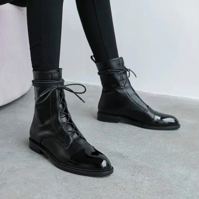 Boots Women's Autumn Shoes Single Boots British Style Mid Barrel Slim Boots Children's Black Motorcycle Boots 260921