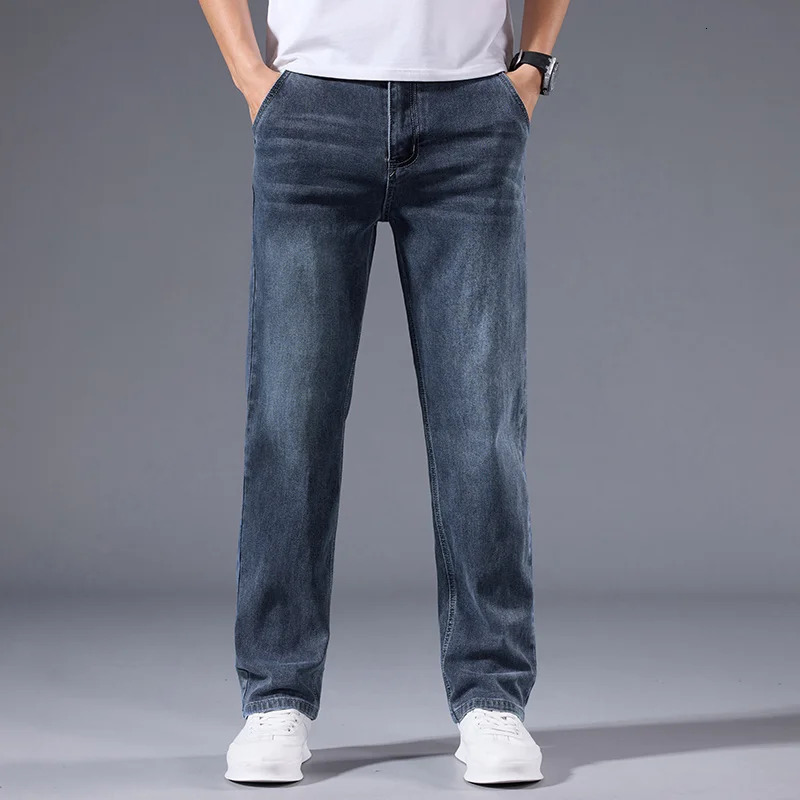 Men's Loose Straight Leg Jeans Retro Washed Elastic Casual Pants Suitable for All Seasons Versatile Pants 260922