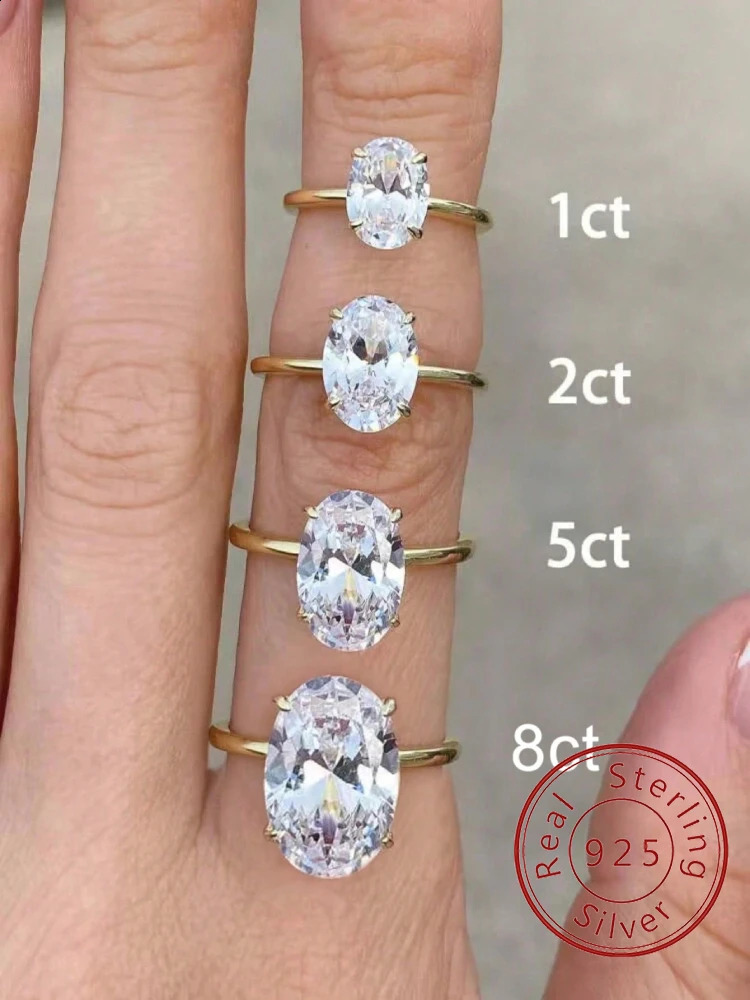 ROUSLY 925 Sterling Silve Shiny 1-8CT Zircon Oval Stone Ring For Women Engagement Wedding y High Quality Fine Jewelry 260921