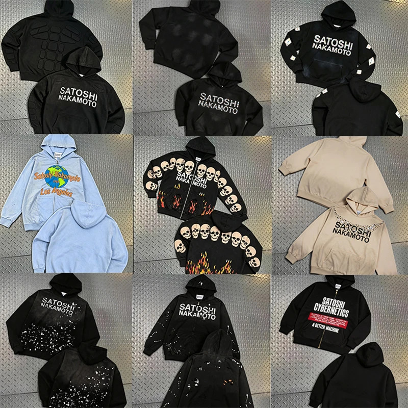 Mens Street Satoshi Nakamoto Hoodie Letter Graphic Print Vintage Washed Oversized Hooded Sweatshirt Y2K Streetwear 260922