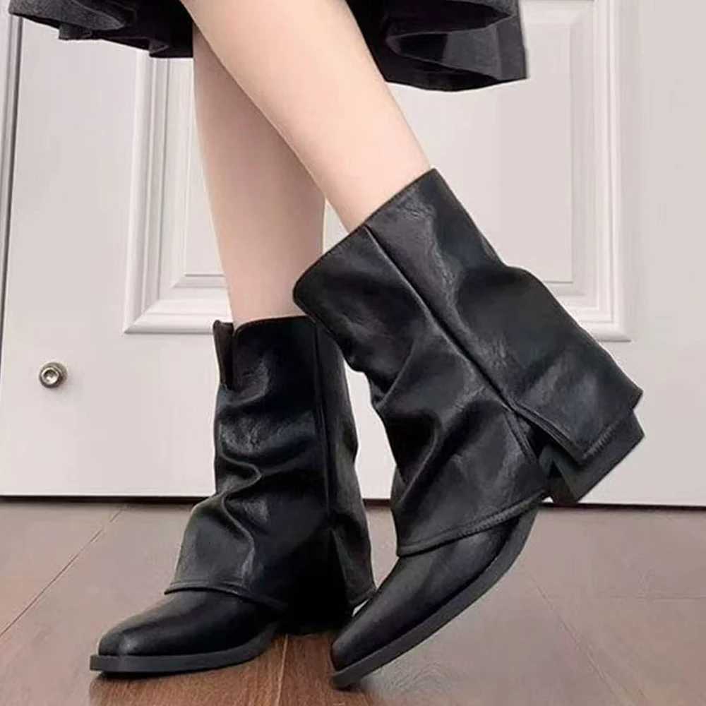 Designer Women Ladies Ankle Boots Boots Pointed Toe Chunky Heel Faux Leather Slouchy Pants Boot Pull On Street Casual Autumn Winter Boots Shoes J260
