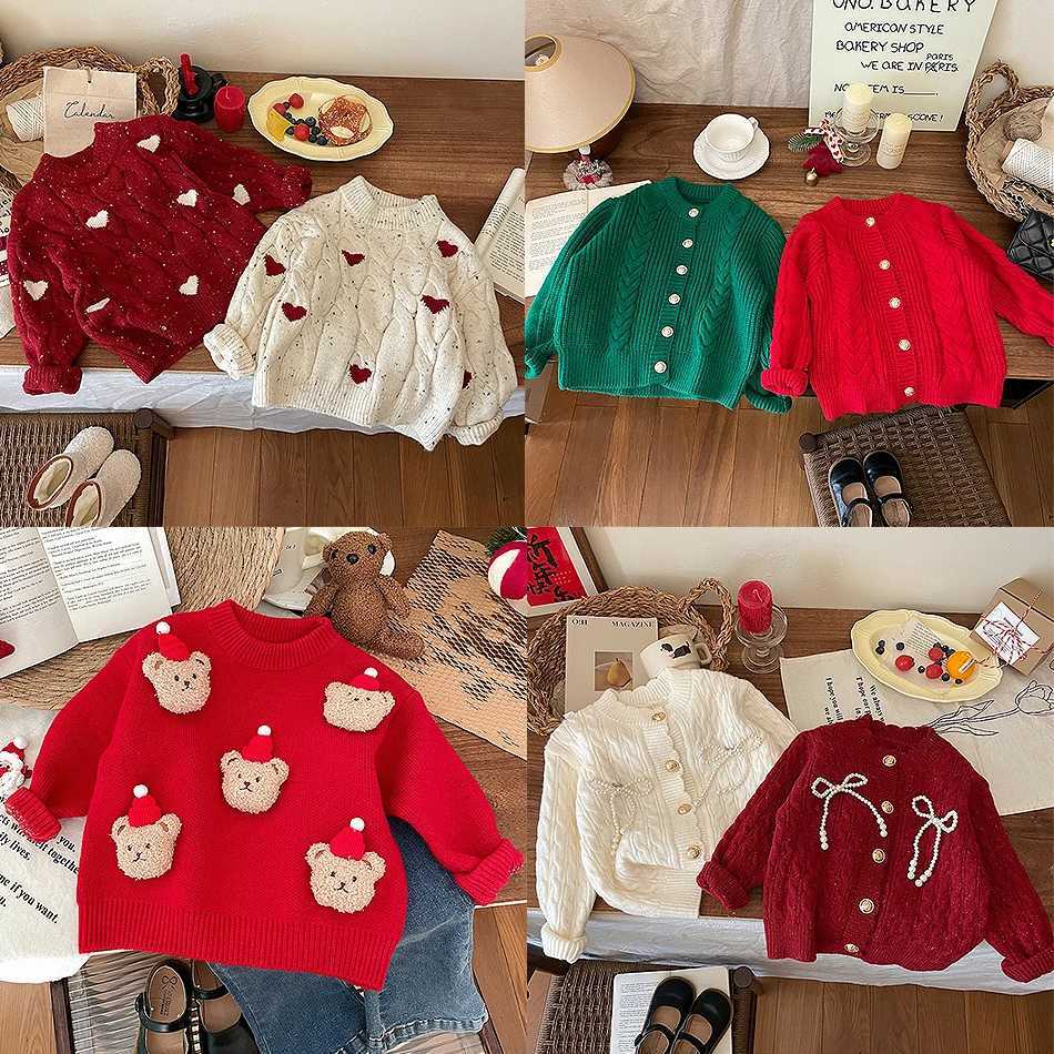 Fashion Winter Pullover Christmas Autumn Warm Knitwear Girls Sweet Round Neck Sweater Children Xmas Red Green Pullover Cardigan Costumes C260921