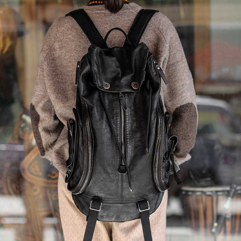 soft Dark wind Backpack Style black leather Men backpack vintage computer backpack Cowhide leather casual fashion bag European American style H26092