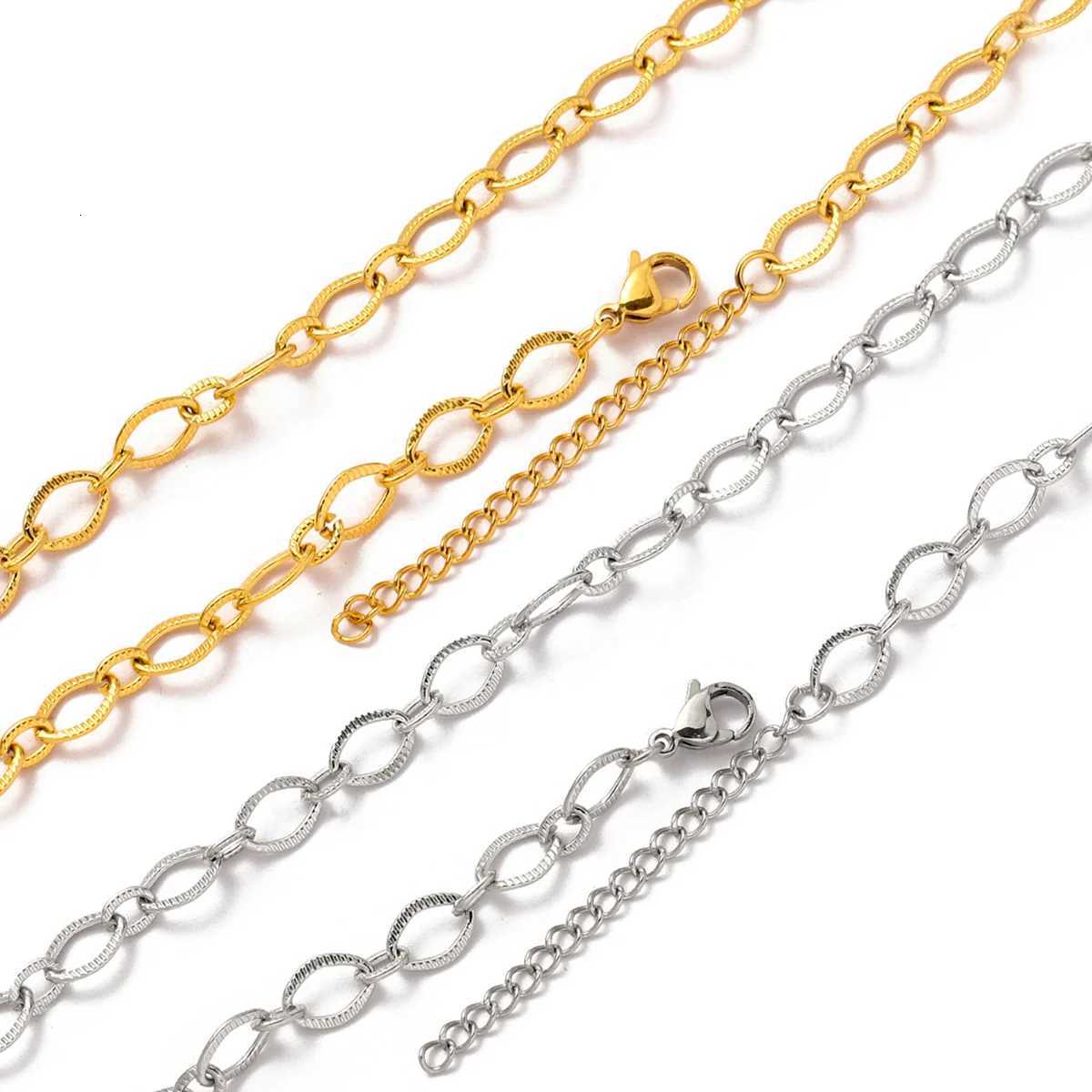 Pendant Necklaces 5pcs/Lot 18k Gold Plated 45cm Heart Oval Stainless Steel Link Chain Necklace Women Paperclip DIY Charm Pendant Jewelry Making X260
