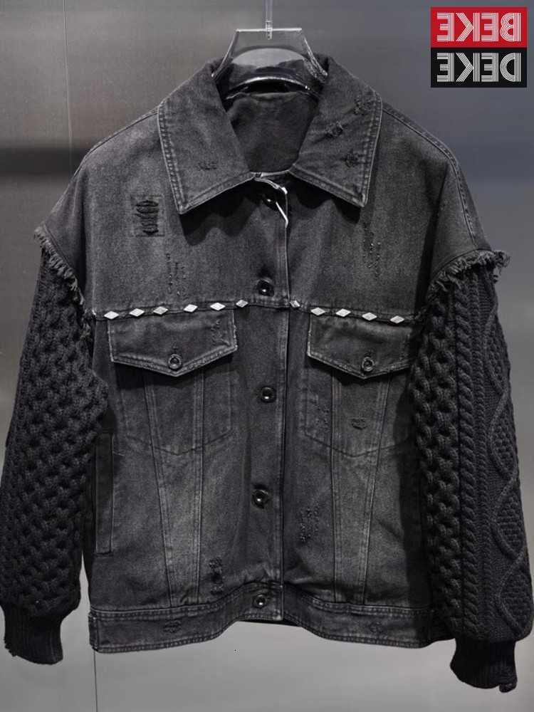 Mens Men's Fashion Down Parkas Denim Down Coat Spliced Knitted Long Sleeve Single Breasted Warm Winter Casual Outerwear Hip Hop Short Coat Male