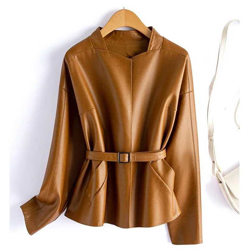 Sheepskin Coat Real For Women Spring Autumn 2026 New High Quality Black Genuine Leather Jacket With Sashes C260921