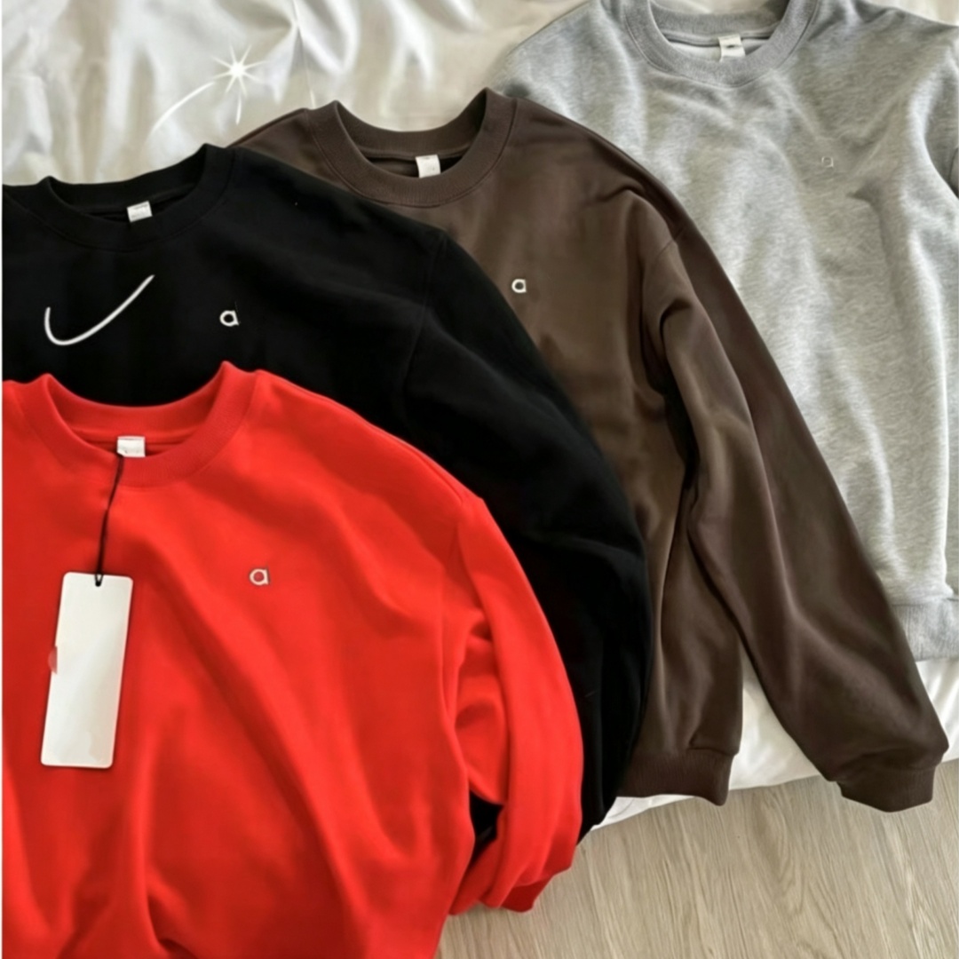 A2970 Unisex Autumn Letter Hoodie with Loop Round Neck Long-Sleeve Loose Fit Pullover Womens Gym Clothes Unisex Couple's Fall Pullover Sweatshi
