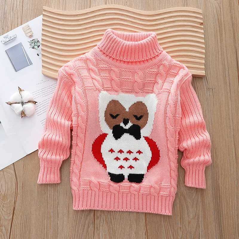 winter children's autumn Pullover New sweater boys and girls Korean version Christmas knitted cartoon high neck warm sweater C260921