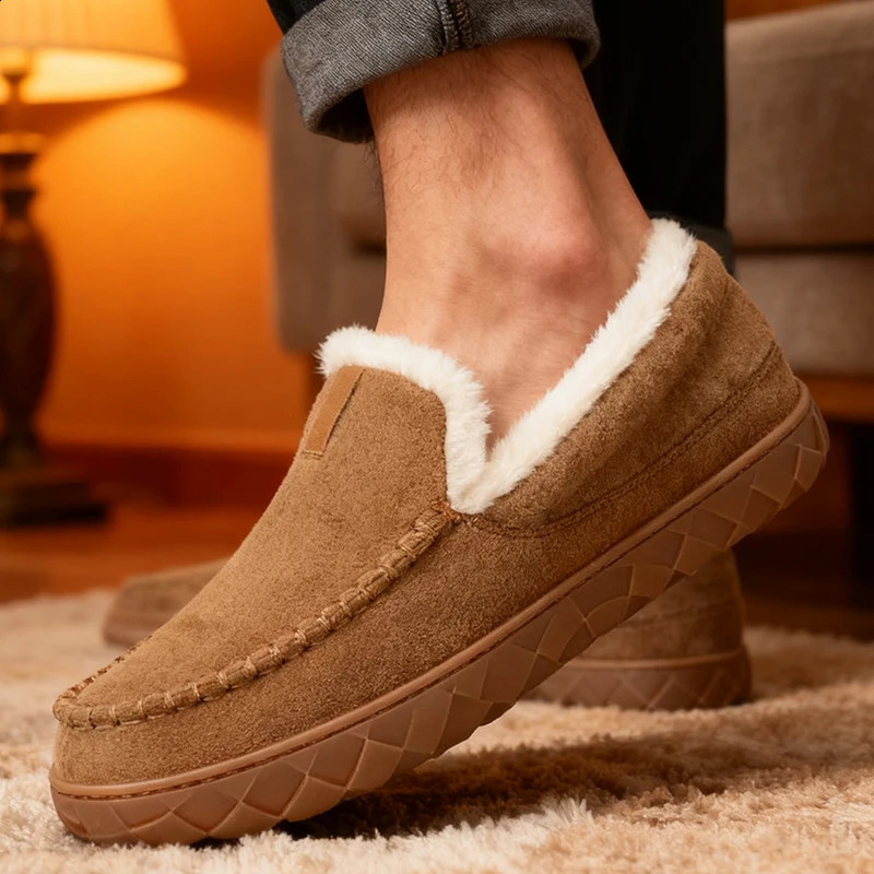 Men Slippers Winter Warm Plush Comfortable y House Indoor Bedroom Cotton Shoes Suede Sewing Casual Slippers Big Size 40-48 260921