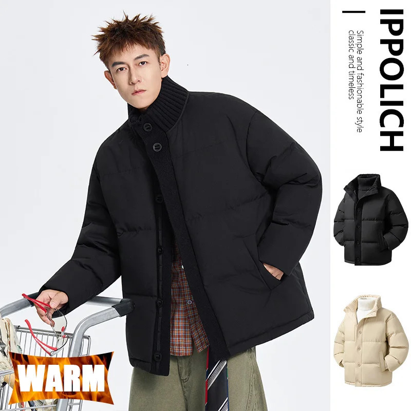 Men Winter Parka Coat Scarf Collar Loose Casual Jackets Cotton Minimalist Fashion Parkas Windproof Thick Warm Jacket 260922