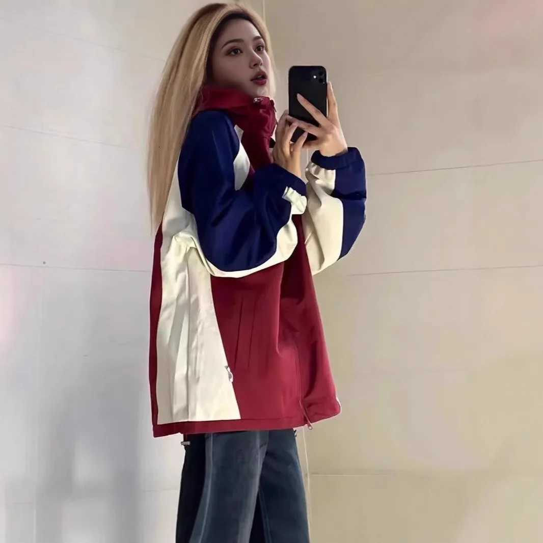 Women's Jackets American Street Retro Spring and Autumn New Outdoor Jacket Hooded Color Matching Coat Women's Sports Jacket Top C260921