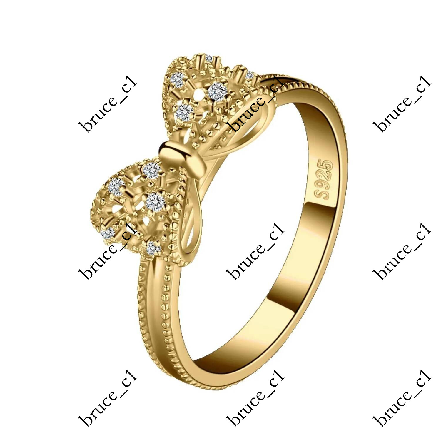 Luxury 18k gold bowknot designer rings for women girls sweet lovely love bow knot crystal bling diamond wedding engagement ring jewelry