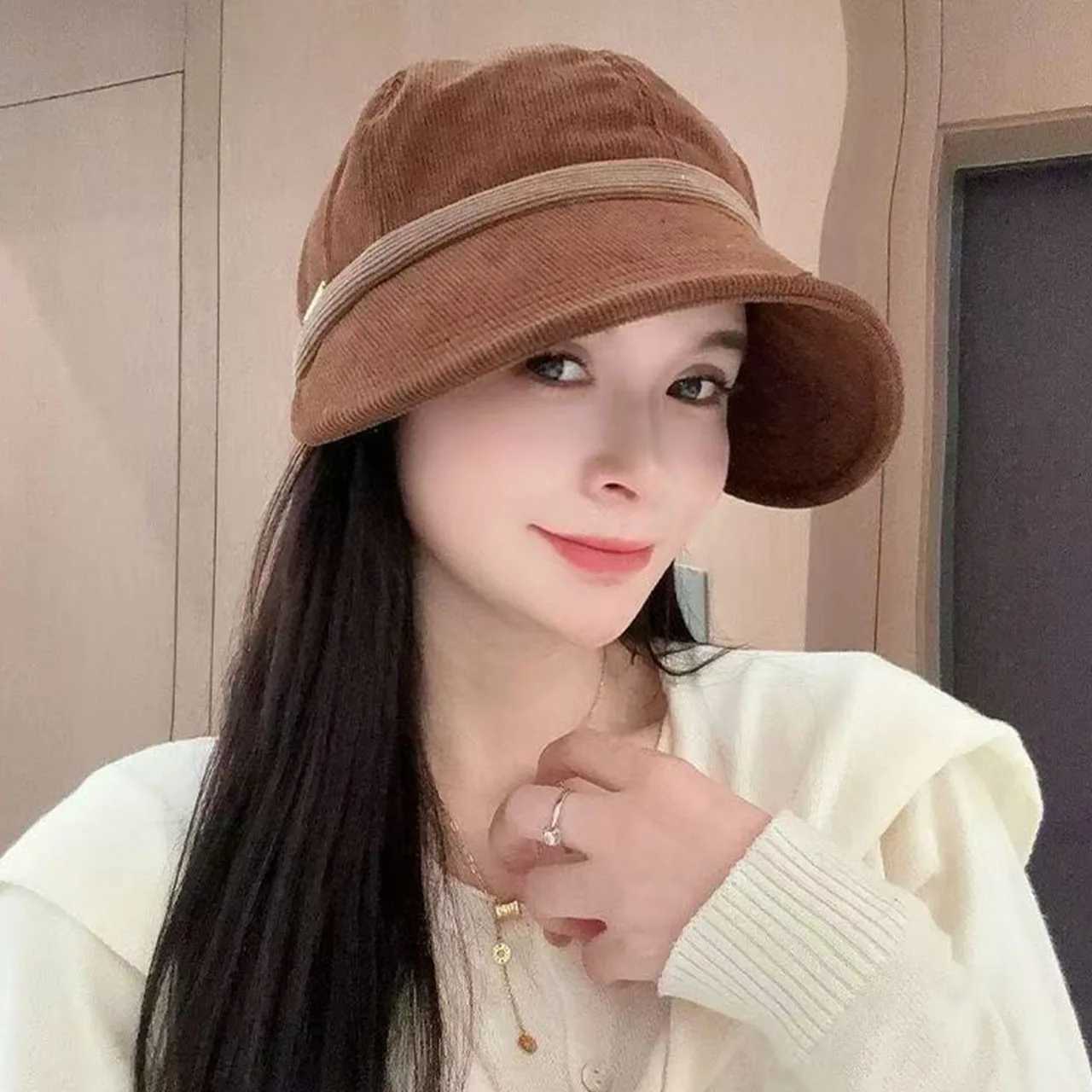 Hats Wide Brim Hats Bucket Vintage Solid Color Corduroy Duckbill Hat Women Lady Autumn Winter Wide Brim Visors Fisherman Hats Casual Outdoor Warm Ca