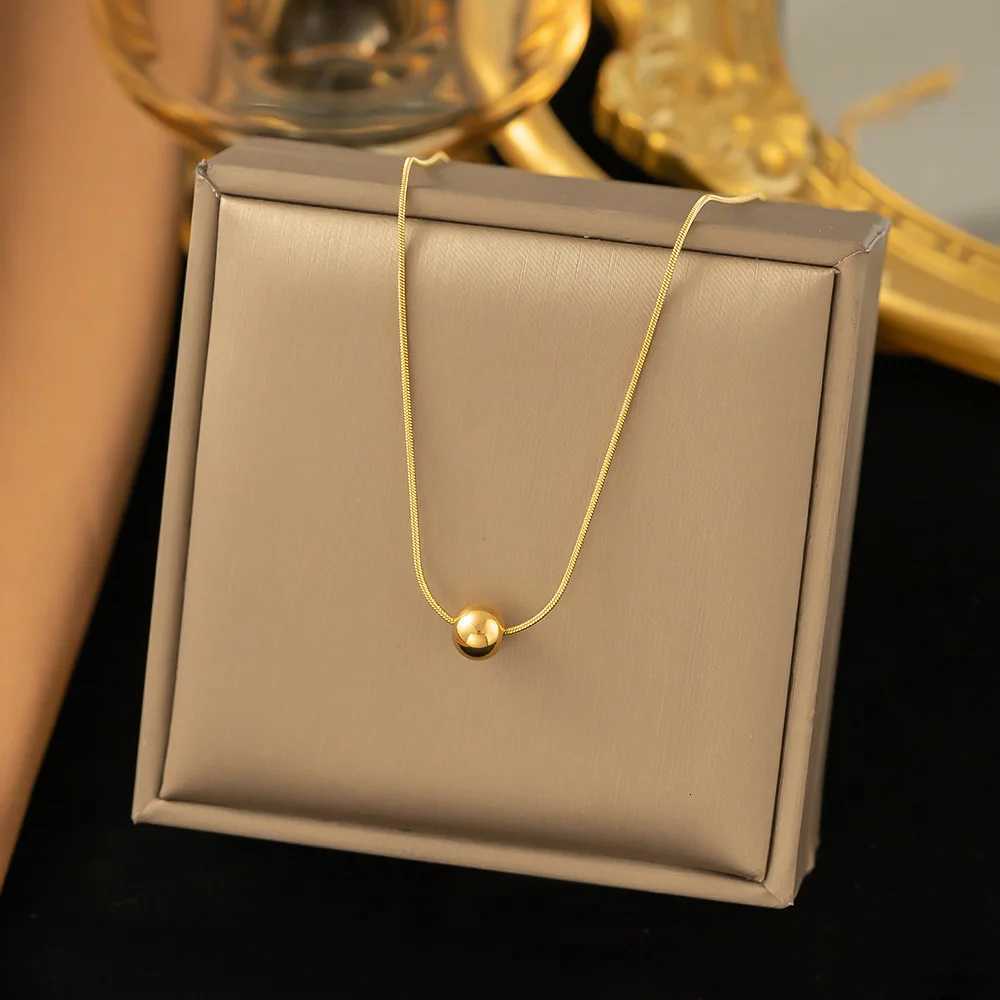 Pendant Necklaces Stainless Steel Round Bead Pendant Necklace For Women Gold Color Classic Simple Clavicle Chain Wedding Party Jewelry Gift X260921