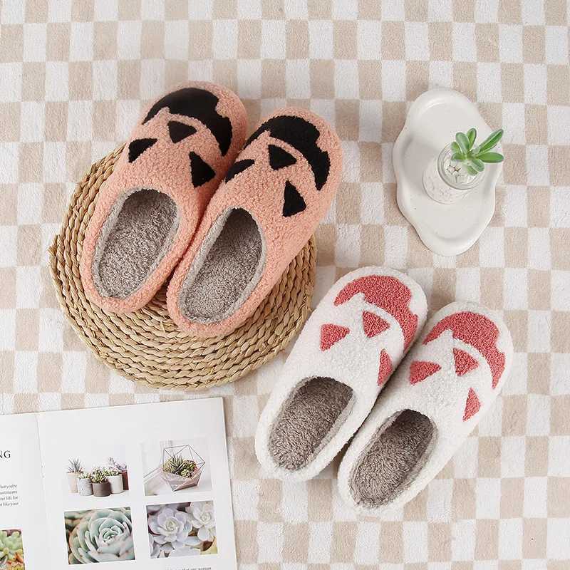 2025 Fashion Winter Halloween Pumpkin Pattern Cotton Slippers for Men Non-slip Warm Home Women Slipper Flat Floor Shoes T260922