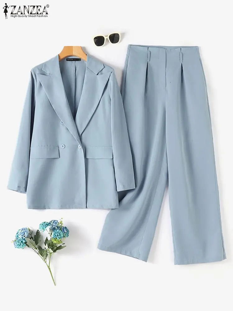 ZANZEA Women 2-Piece Blazer Sets Office Lady Peaked Lapel Blazer Suits Elegant High Waist Trouser 2pcs Outfits Fashion Pant Sets 260920