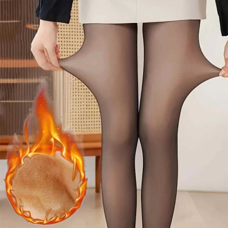 Underwear Women's Thermal Plus Size Women Thermal Fleece Lined Tights Fake Sheer Skin Look Thick Winter Pantyhose Air Stewardess Grey LeggingsC