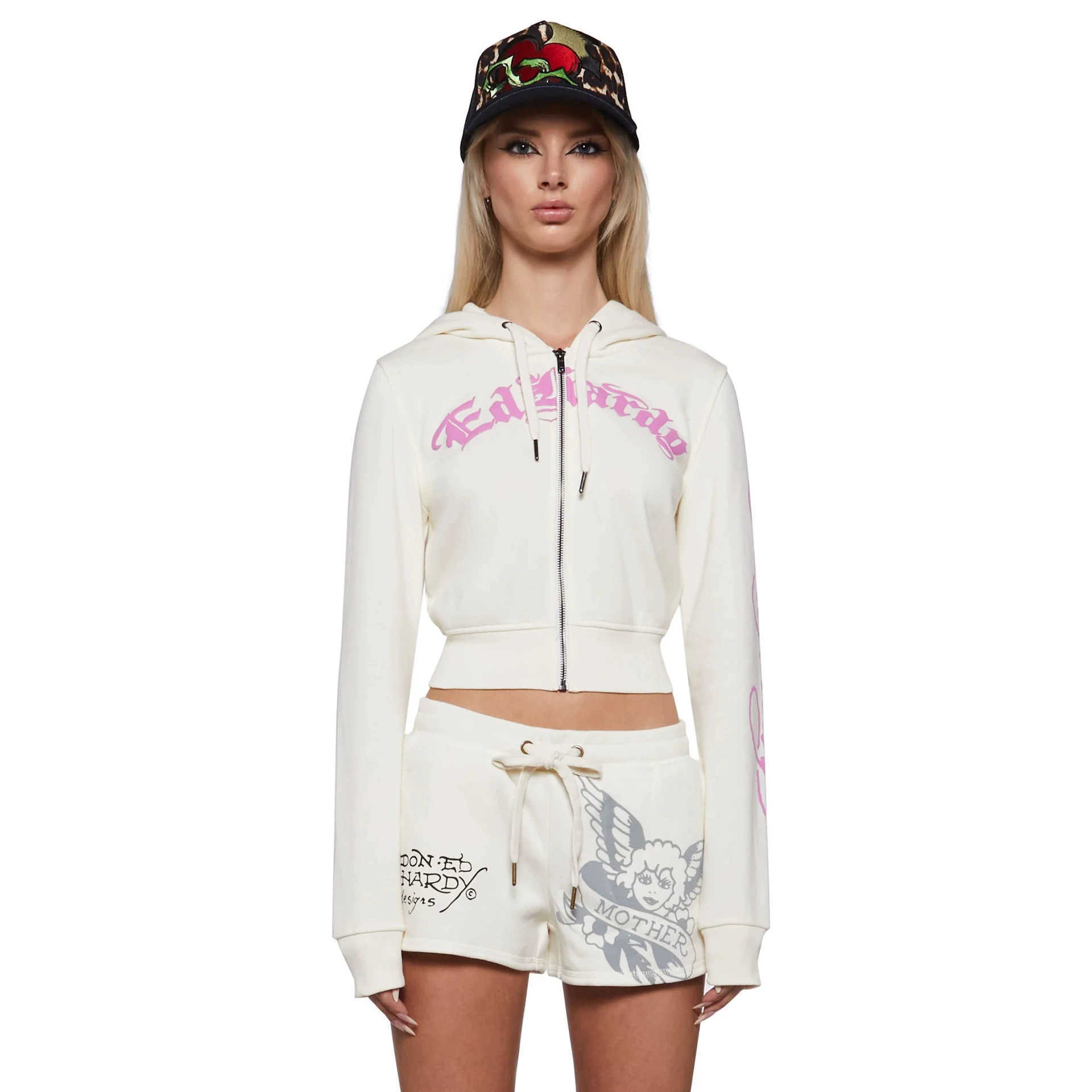 FC1572 American Y2K Felpa corta con cappuccio stampata Giacca per donna Hot Girl Street Pantaloncini casual Set in due pezzi T260922
