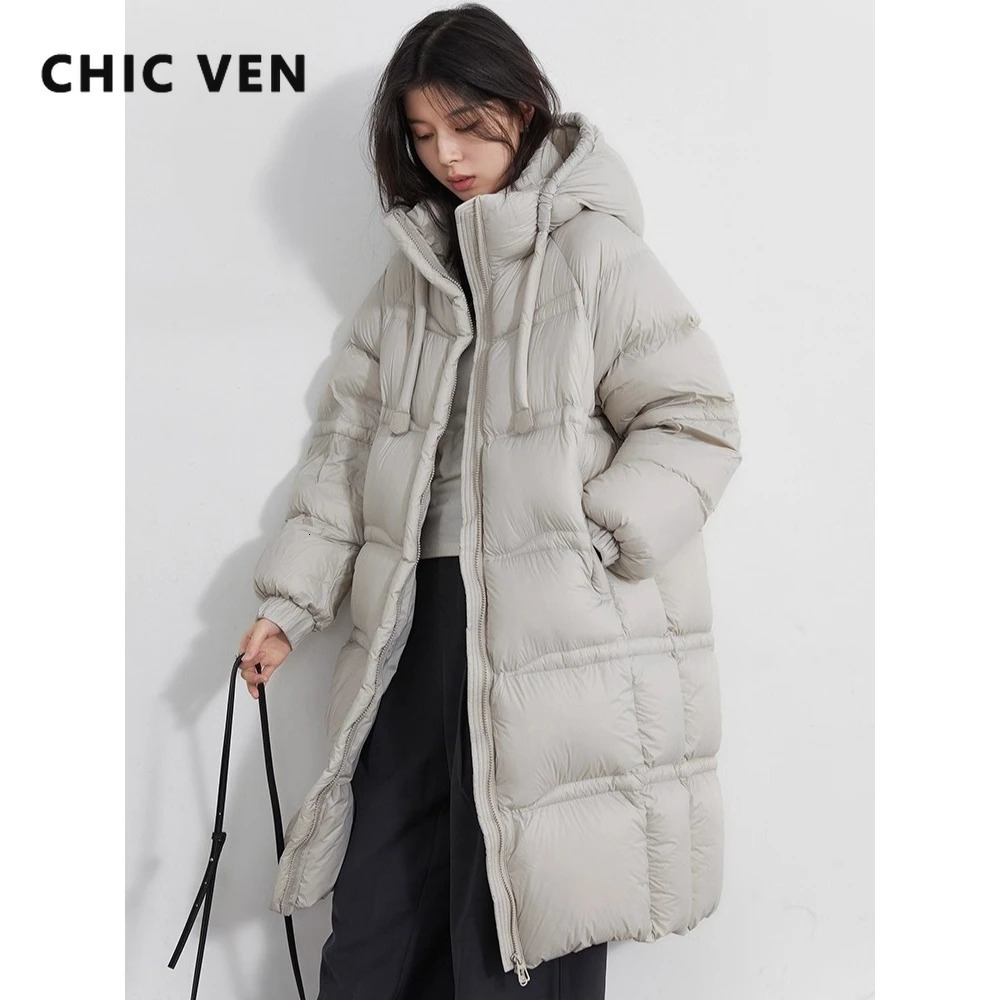 CHIC VEN Women Long Down Coats Solid Loose Casual 95 White Duck Down Jacket Thick Warm Female Outerwear Autumn Winter 260921