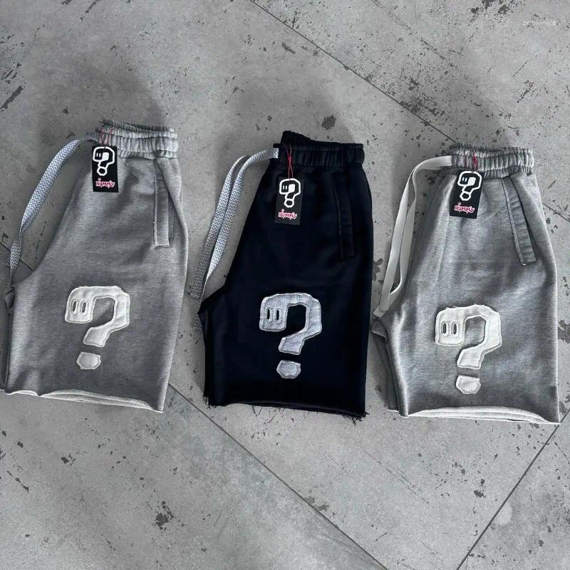 Casual Shorts Trend Symbol Patchwork Drawstring Solid Color Retro Harajuku Hip Hop Men Women Fine Fabric Street Wear