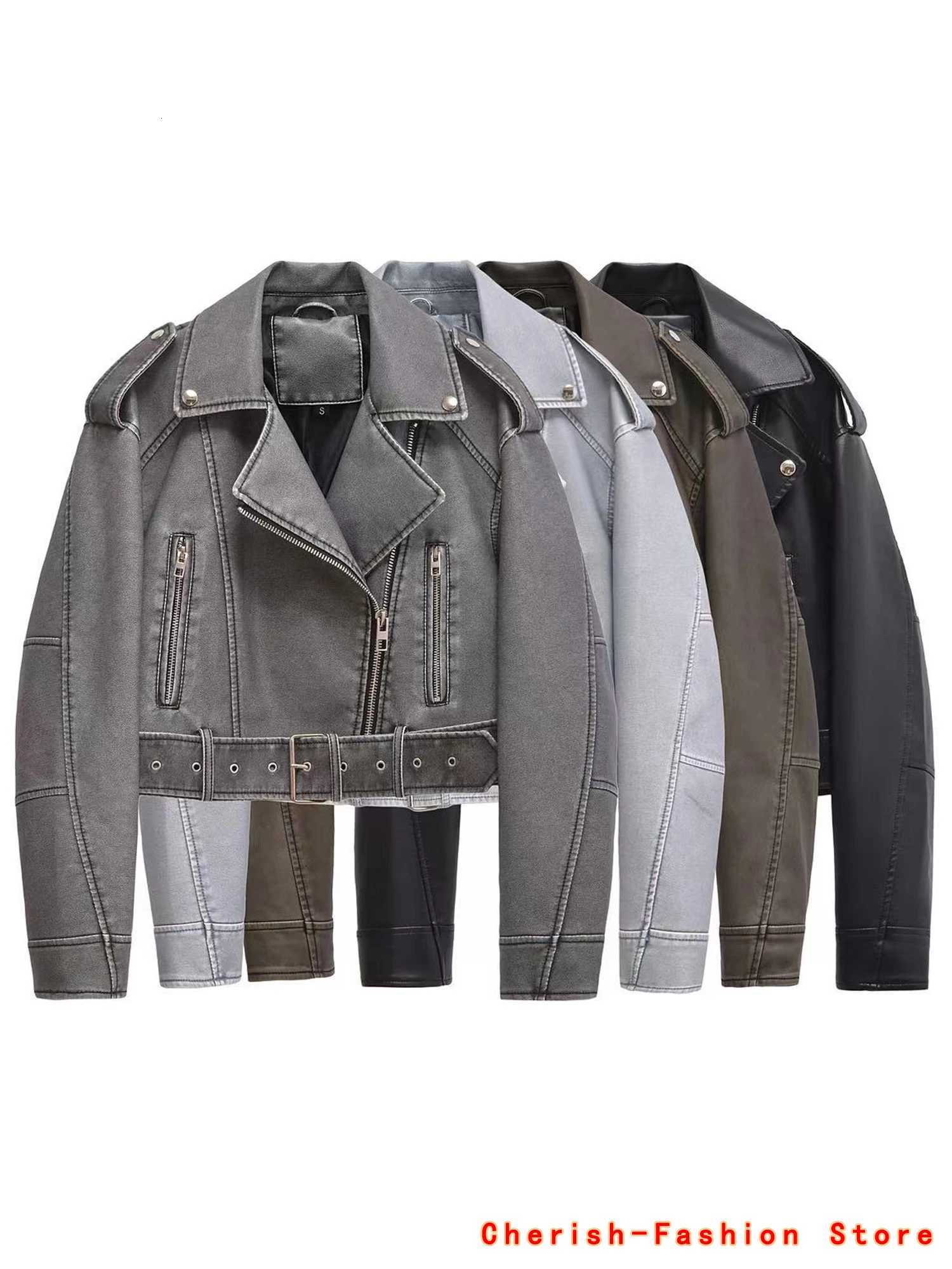 Women Brand Coat Faux PU Leather Jacket High Street Motorcycle Coat Casual Lady Lapel Zipper Short Leather Jacket C260921