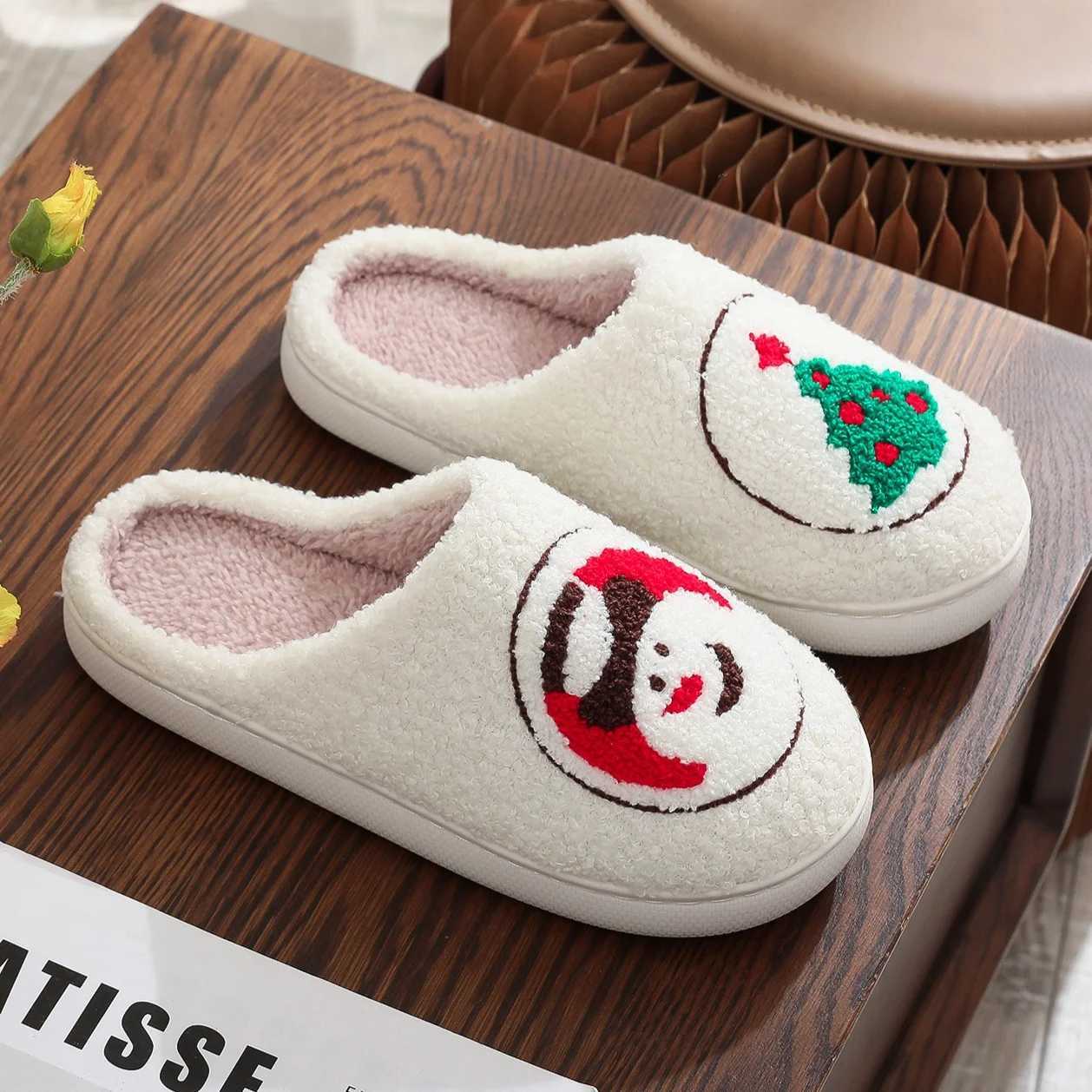 Men's Christmas Snowman Tree Cotton Slippers 2026 Women Home in Winter Non Slip and Comfortable with Plush Fur Slippers T260922
